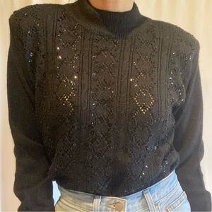 Vintage Alfred Dunner size medium embellished, mock neck, black sweater